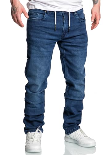 Amaci&Sons Herren Sweathose in Stretch Denim Männer Kordel Basic Jogging Jeans 7031 Dunkelblau W38 von Amaci&Sons