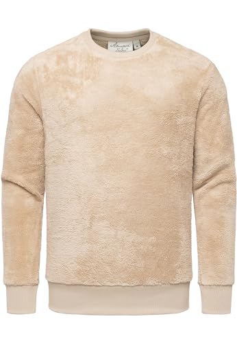 Amaci&Sons Herren Sweatshirt Pullover Teddy Plüsch Pulli Sweatjacke Hoodie Rundhalsausschnitt 4077 Beige L von Amaci&Sons