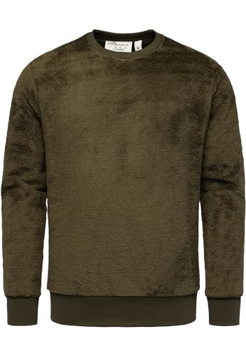 Amaci&Sons Herren Sweatshirt Pullover Teddy Plüsch Pulli Sweatjacke Hoodie Rundhalsausschnitt 4077 Khaki M von Amaci&Sons