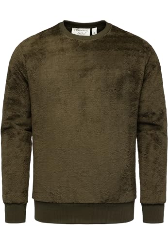Amaci&Sons Herren Sweatshirt Pullover Teddy Plüsch Pulli Sweatjacke Hoodie Rundhalsausschnitt 4077 Khaki XL von Amaci&Sons