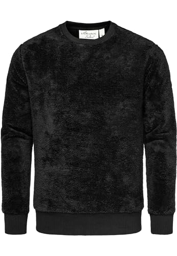 Amaci&Sons Herren Sweatshirt Pullover Teddy Plüsch Pulli Sweatjacke Hoodie Rundhalsausschnitt 4077 Schwarz XXL von Amaci&Sons