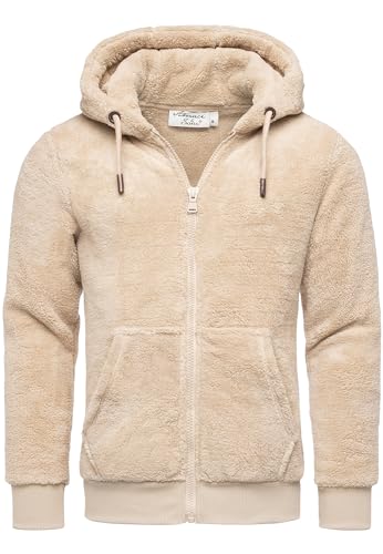 Amaci&Sons Herren Teddy Sweatjacke Plüsch Hoodie Pullover Zipper Jacke 4076 Beige 3XL von Amaci&Sons