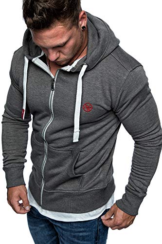 Amaci&Sons Herren Zipper Kapuzenpullover Sweatjacke Pullover Hoodie Sweatshirt 1-04029 Anthrazit XXL von Amaci&Sons