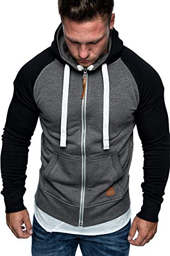 Amaci&Sons Herren Zipper Kapuzenpullover Sweatjacke Pullover Hoodie Sweatshirt 1-04030 Anthrazit/Schwarz M von Amaci&Sons