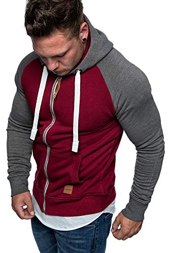 Amaci&Sons Herren Zipper Kapuzenpullover Sweatjacke Pullover Hoodie Sweatshirt 1-04030 Bordeaux/Anthrazit M von Amaci&Sons