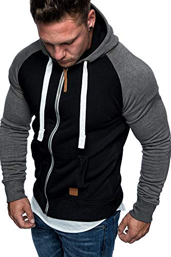 Amaci&Sons Herren Zipper Kapuzenpullover Sweatjacke Pullover Hoodie Sweatshirt 1-04030 Schwarz/Anthrazit M von Amaci&Sons