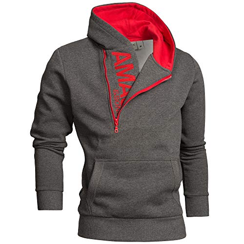 Amaci&Sons Herren Zipper Kapuzenpullover Sweatjacke Pullover Hoodie Sweatshirt 4026 Anthrazit/Rot S von Amaci&Sons