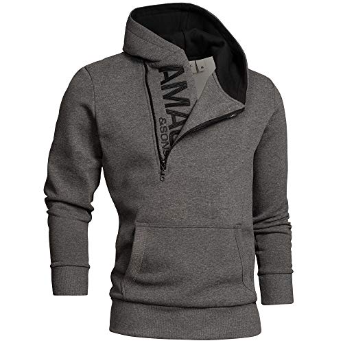 Amaci&Sons Herren Zipper Kapuzenpullover Sweatjacke Pullover Hoodie Sweatshirt 4026 Anthrazit/Schwarz 3XL von Amaci&Sons