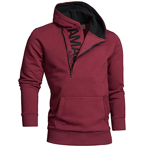 Amaci&Sons Herren Zipper Kapuzenpullover Sweatjacke Pullover Hoodie Sweatshirt 4026 Bordeaux/Schwarz M von Amaci&Sons