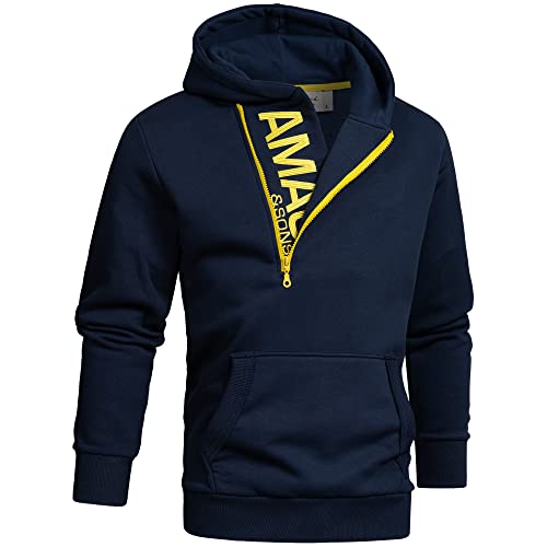 Amaci&Sons Herren Zipper Kapuzenpullover Sweatjacke Pullover Hoodie Sweatshirt 4026 Navyblau/Gelb L von Amaci&Sons