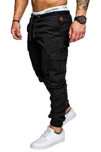 Amaci&Sons Jogger Cargo Herren Chino Jeans Hose 7001 Schwarz W32 von Amaci&Sons