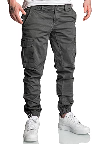 Amaci&Sons Jogger Cargo Herren Chino Jeans Hose 7022 Anthrazit W34 von Amaci&Sons