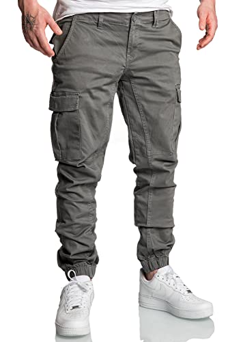 Amaci&Sons Jogger Cargo Herren Chino Jeans Hose 7022 Dunkelgrau W30 von Amaci&Sons