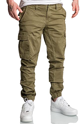 Amaci&Sons Jogger Cargo Herren Chino Jeans Hose 7022 Olive W36 von Amaci&Sons
