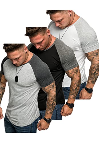 Amaci&Sons Oversize Doppel Farbig 3er Pack Herren Slim-Fit Crew Neck Basic T-Shirt Rundhals 3-0015 (Grau/Anthrazit + Schwarz/Anthrazit + Weiß/Grau) XXL von Amaci&Sons