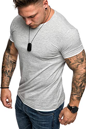 Amaci&Sons Oversize Doppel Farbig Herren Slim-Fit Crew Neck Basic T-Shirt Rundhals 1-0001 Grau/Weiß S von Amaci&Sons