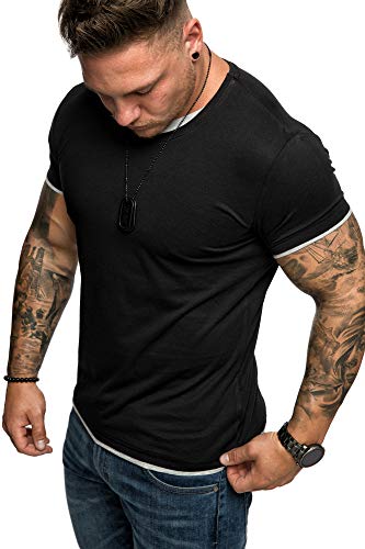 Amaci&Sons Oversize Doppel Farbig Herren Slim-Fit Crew Neck Basic T-Shirt Rundhals 1-0001 Schwarz/Grau XL von Amaci&Sons