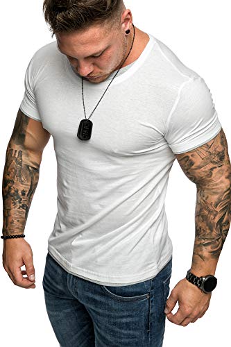 Amaci&Sons Oversize Doppel Farbig Herren Slim-Fit Crew Neck Basic T-Shirt Rundhals 1-0001 Weiß/Grau S von Amaci&Sons