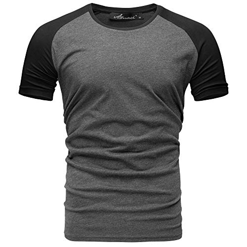 Amaci&Sons Oversize Doppel Farbig Herren Slim-Fit Crew Neck Basic T-Shirt Rundhals 1-0004 Anthrazit/Schwarz L von Amaci&Sons