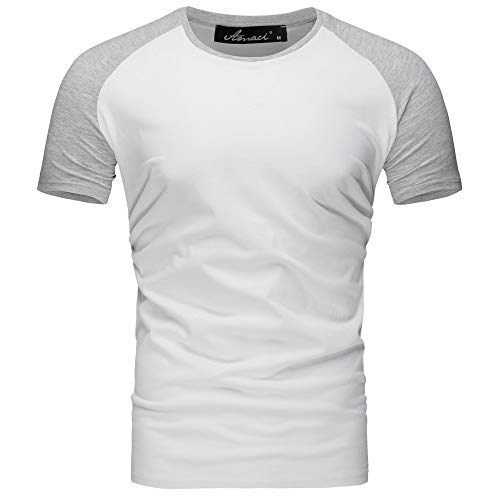 Amaci&Sons Oversize Doppel Farbig Herren Slim-Fit Crew Neck Basic T-Shirt Rundhals 1-0004 Weiß/Grau XXL von Amaci&Sons