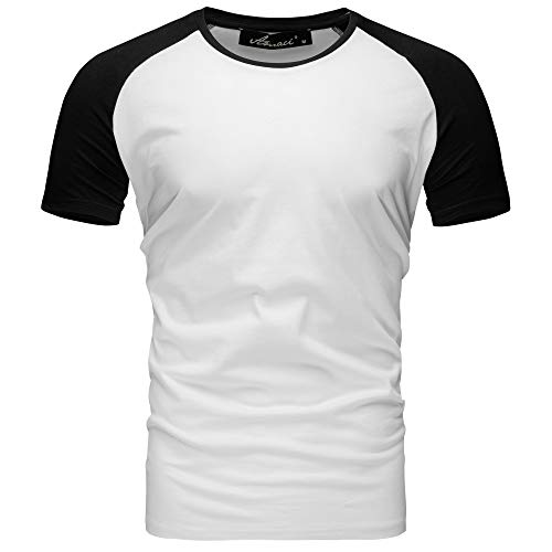 Amaci&Sons Oversize Doppel Farbig Herren Slim-Fit Crew Neck Basic T-Shirt Rundhals 1-0004 Weiß/Schwarz XL von Amaci&Sons