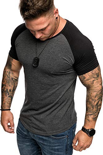 Amaci&Sons Oversize Doppel Farbig Herren Slim Fit Crew Neck Basic T Shirt Rundhals 1-0015 Anthrazit/Schwarz 3XL von Amaci&Sons