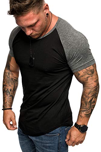 Amaci&Sons Oversize Doppel Farbig Herren Slim-Fit Crew Neck Basic T-Shirt Rundhals 1-0015 Schwarz/Anthrazit S von Amaci&Sons