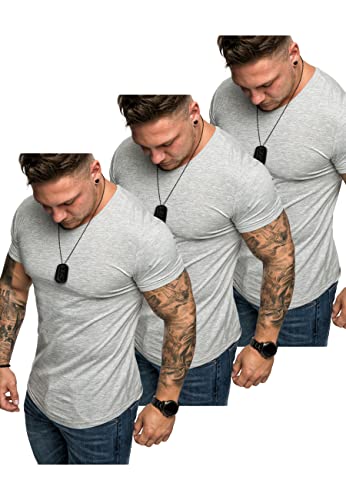 Amaci&Sons Oversize Herren 3er-Pack Slim-Fit V-Neck Basic T-Shirt V-Ausschnitt 3-0003 (3X Grau) XL von Amaci&Sons