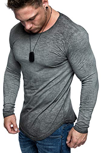 Amaci&Sons Oversize Herren Longsleeve Vintage Sweatshirt O-Neck Basic O-Ausschnitt Shirt 6097 Anthrazit Verwaschen XXL von Amaci&Sons