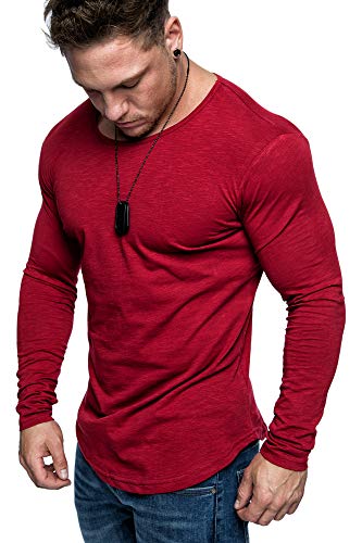 Amaci&Sons Oversize Herren Longsleeve Vintage Sweatshirt O-Neck Basic O-Ausschnitt Shirt 6097 Bordeaux XL von Amaci&Sons