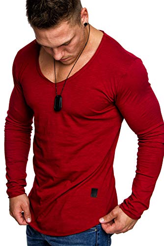 Amaci&Sons Oversize Herren Longsleeve Vintage Sweatshirt V-Neck Basic V-Ausschnitt Shirt 6060 Bordeaux S von Amaci&Sons