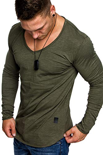 Amaci&Sons Oversize Herren Longsleeve Vintage Sweatshirt V-Neck Basic V-Ausschnitt Shirt 6060 Khaki M von Amaci&Sons