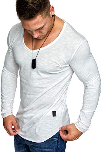 Amaci&Sons Oversize Herren Longsleeve Vintage Sweatshirt V-Neck Basic V-Ausschnitt Shirt 6060 Weiß XL von Amaci&Sons