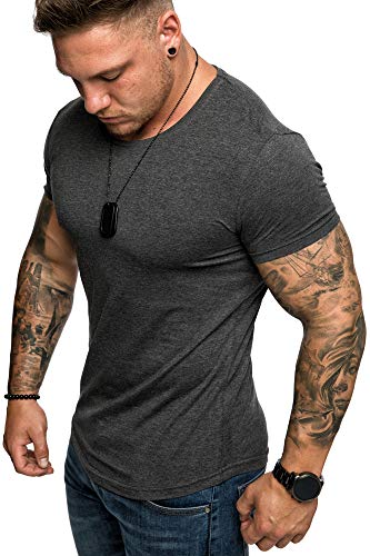 Amaci&Sons Oversize Herren Slim-Fit Crew-Neck Basic T-Shirt Rund-Ausschnitt 1-0002 Anthrazit L von Amaci&Sons