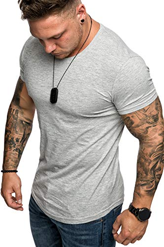 Amaci&Sons Oversize Herren Slim-Fit Crew-Neck Basic T-Shirt Rund-Ausschnitt 1-0002 Grau Melange S von Amaci&Sons