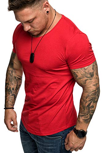 Amaci&Sons Oversize Herren Slim-Fit Crew-Neck Basic T-Shirt Rund-Ausschnitt 1-0002 Rot M von Amaci&Sons