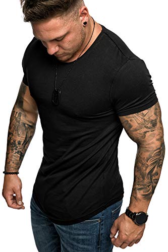 Amaci&Sons Oversize Herren Slim-Fit Crew-Neck Basic T-Shirt Rund-Ausschnitt 1-0002 Schwarz XXL von Amaci&Sons