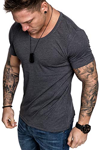 Amaci&Sons Oversize Herren Slim-Fit Crew Neck Basic T-Shirt Rundhals-Ausschnitt 1-0007 Anthrazit Melange L von Amaci&Sons