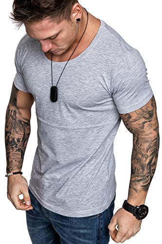 Amaci&Sons Oversize Herren Slim-Fit Crew Neck Basic T-Shirt Rundhals-Ausschnitt 1-0007 Grau Melange XL von Amaci&Sons