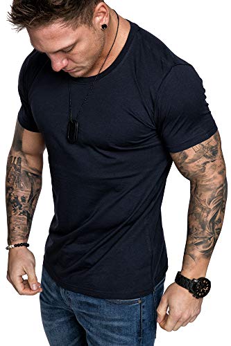 Amaci&Sons Oversize Herren Slim-Fit Crew Neck Basic T-Shirt Rundhals-Ausschnitt 1-0007 Navyblau XL von Amaci&Sons
