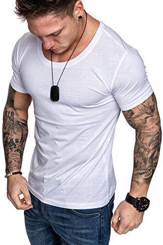 Amaci&Sons Oversize Herren Slim-Fit Crew Neck Basic T-Shirt Rundhals-Ausschnitt 1-0007 Weiß XL von Amaci&Sons