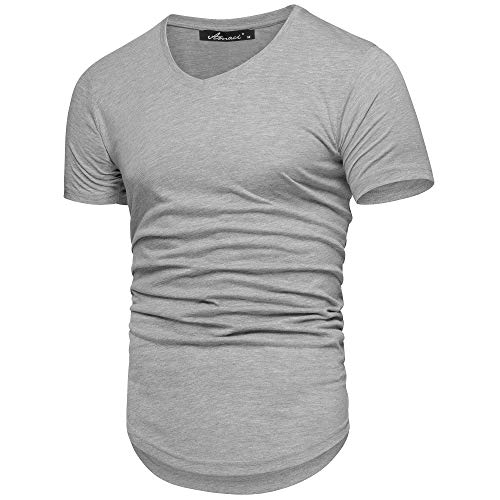 Amaci&Sons Oversize Herren Slim-Fit V-Neck Basic T-Shirt V-Ausschnitt 1-0003 Grau Melange L von Amaci&Sons