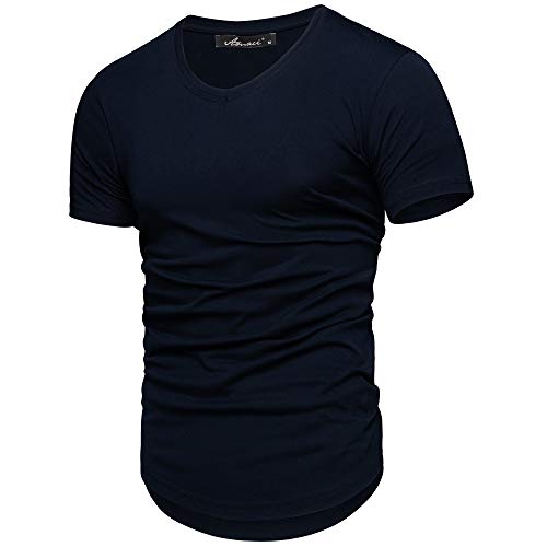 Amaci&Sons Oversize Herren Slim-Fit V-Neck Basic T-Shirt V-Ausschnitt 1-0003 Navyblau S von Amaci&Sons