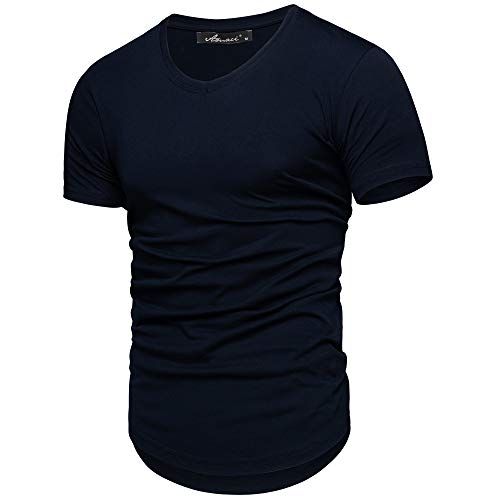 Amaci&Sons Oversize Herren Slim-Fit V-Neck Basic T-Shirt V-Ausschnitt 1-0003 Navyblau XXL von Amaci&Sons