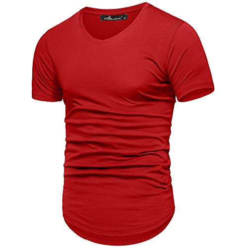 Amaci&Sons Oversize Herren Slim-Fit V-Neck Basic T-Shirt V-Ausschnitt 1-0003 Rot L von Amaci&Sons