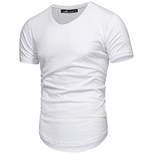 Amaci&Sons Oversize Herren Slim-Fit V-Neck Basic T-Shirt V-Ausschnitt 1-0003 Weiß XXL von Amaci&Sons