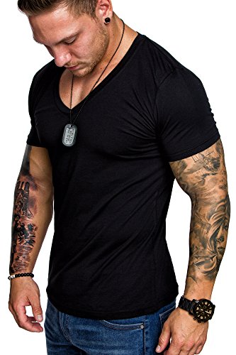 Amaci&Sons Oversize Herren Slim-Fit V-Neck Basic T-Shirt V-Ausschnitt 1-0006 Schwarz S von Amaci&Sons