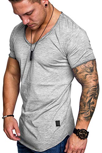 Amaci&Sons Oversize Herren Vintage T-Shirt V-Neck Basic V-Ausschnitt Shirt 6008 Hellgrau M von Amaci&Sons