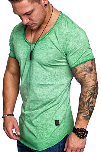 Amaci&Sons Oversize Herren Vintage T-Shirt V-Neck Basic V-Ausschnitt Shirt 6008 Mintgrün L von Amaci&Sons