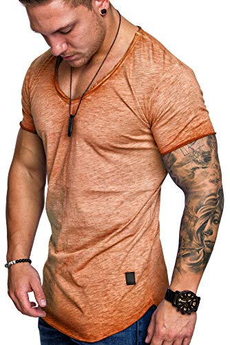 Amaci&Sons Oversize Herren Vintage T-Shirt V-Neck Basic V-Ausschnitt Shirt 6008 Orange S von Amaci&Sons